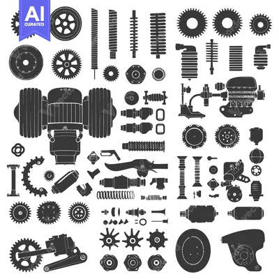 Popular premium asset: Collection of Black and White Silhouettes of Mechanical Parts