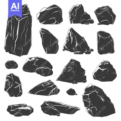 Aset premium populer: Collection of Black and White Silhouettes of Rocks