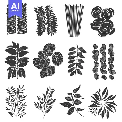 Collection of Black and White Silhouettes of Various Types of Pasta
