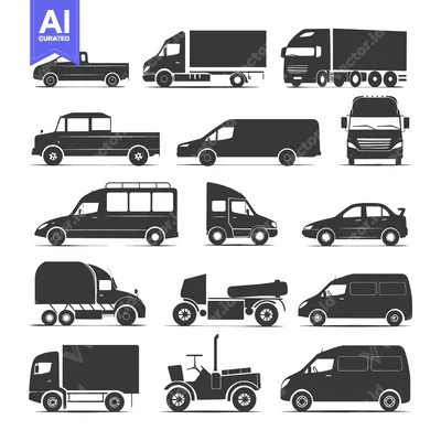 Aset premium populer: Collection of Black and White Silhouette Vehicle Icons