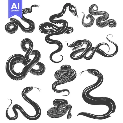 Aset premium populer: Collection of Black and White Snake Silhouettes in Various Poses