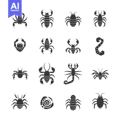 Aset premium populer: Collection of Black and White Stylized Scorpion and Crab Silhouettes