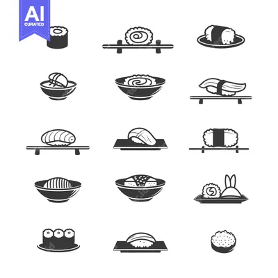 Aset premium populer: Collection of Black and White Sushi Icons