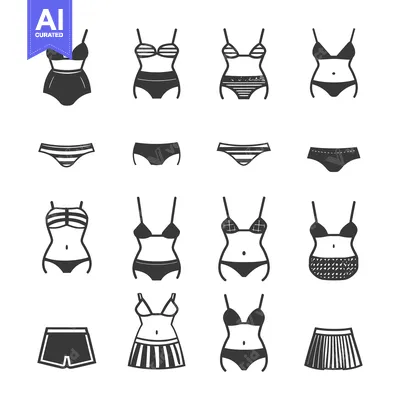 Collection of Black and White Swimsuit and Underwear Icons