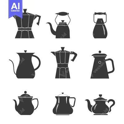 Aset premium populer: Collection of Black and White Teapots and Coffee Pots