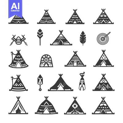 Aset premium populer: Collection of Black and White Teepee and Native American Icons