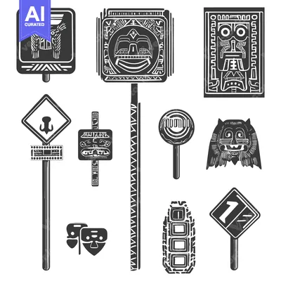 Aset premium populer: Collection of Black and White Totem Pole Style Illustrations