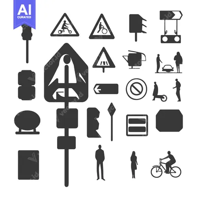 Popular premium asset: Collection of Black and White Traffic Signs and Pedestrian Symbols