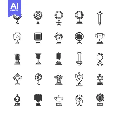 Aset desain premium: Collection of Black and White Trophy and Award Icons