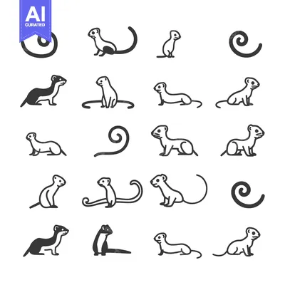 Aset premium populer: Collection of black and white weasel icons in various poses