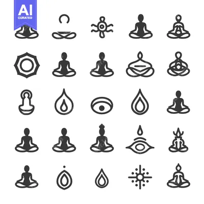 Aset desain premium: Collection of Black and White Yoga and Meditation Icons