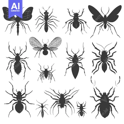 Aset desain premium: Collection of Black Insect Silhouettes
