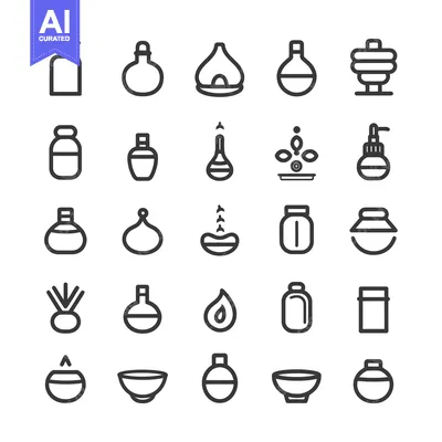 Aset premium populer: Collection of Black Line Icons Depicting Various Bottles and Container