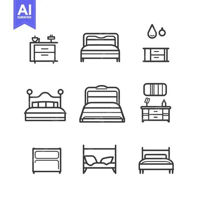 Collection of Black Outline Icons for Bedroom Furniture