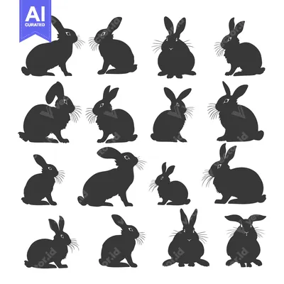 Aset desain premium: Collection of Black Rabbit Silhouettes in Various Poses