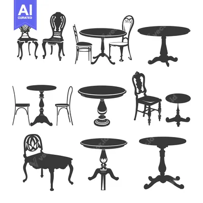 Popular premium asset: Collection of Black Silhouettes of Antique Chairs and Tables