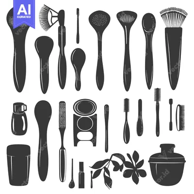 Popular premium asset: Collection of Black Silhouettes of Beauty Tools and Accessories