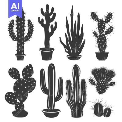 Popular premium asset: Collection of Black Silhouettes of Cactus Plants