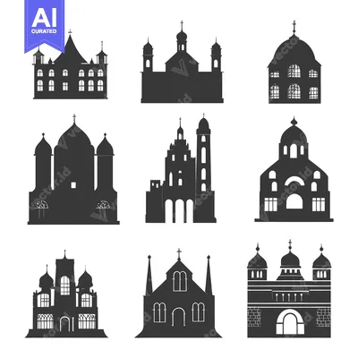 Aset premium populer: Collection of Black Silhouettes of Churches and Cathedrals