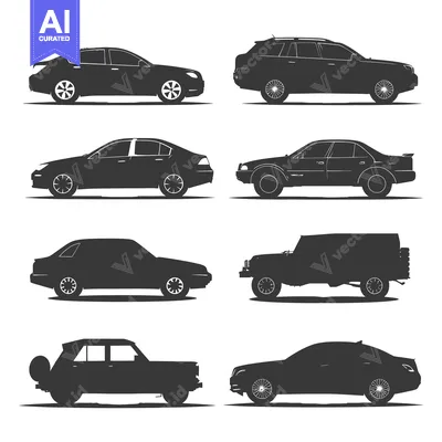 Aset premium populer: Collection of Black Silhouettes of Different Car Types
