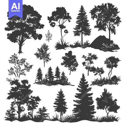 Popular premium asset: Collection of Black Silhouettes of Trees and Bushes