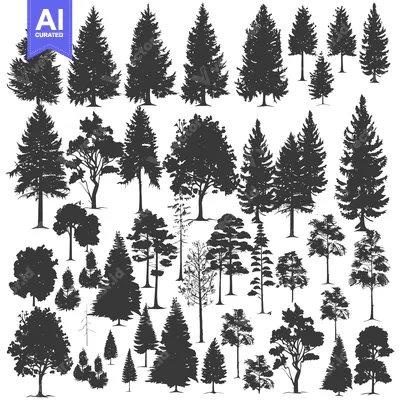 Premium design asset: Collection of Black Silhouettes of Various Tree Types