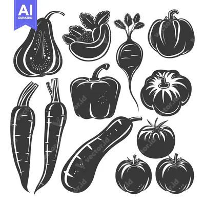 Aset premium populer: Collection of Black Silhouettes of Various Vegetables