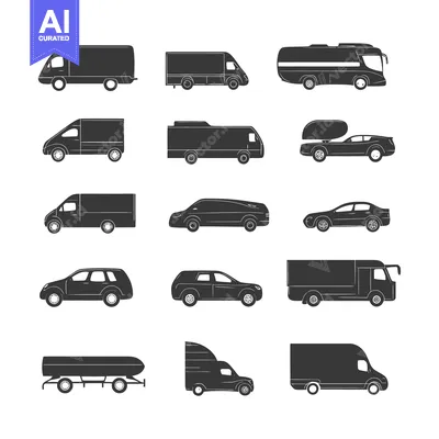 Aset desain premium: Collection of Black Silhouettes of Vehicles on White Background