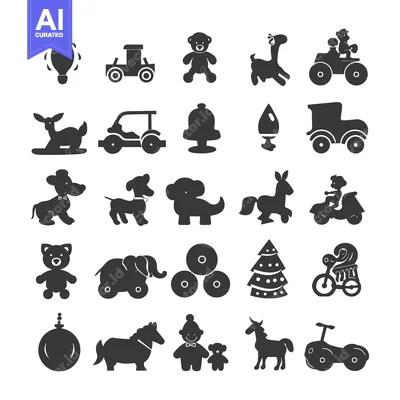 Aset premium populer: Collection of Black Silhouette Toy Icons