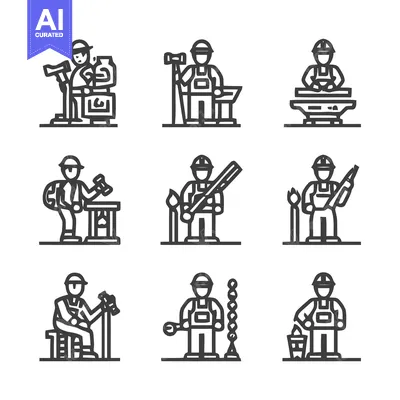 Aset premium populer: Artisan Craftsmen - A Collection of Line Art Illustrations Depicting V