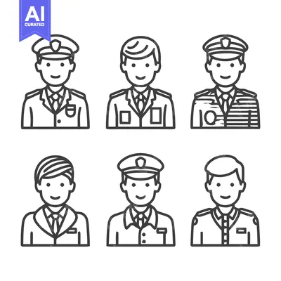 Aset desain premium: Six Uniformed Professionals - A Diverse Collection of Police Officers