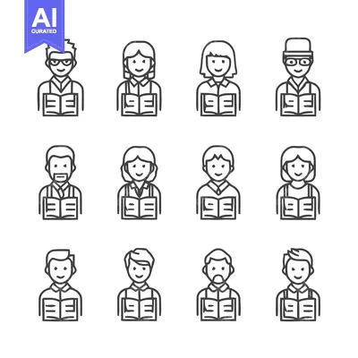Aset desain premium: Diverse Group of People Reading Books - Education and Knowledge.