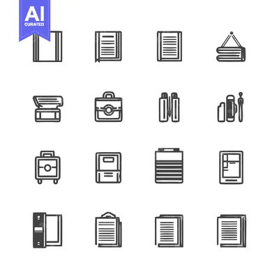 Premium design asset: Collection of office supplies and stationery icons in a line art style