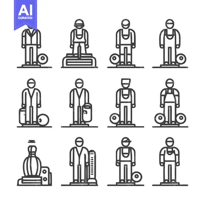 Popular premium asset: Diverse Line Art Illustrations of Workers and Professionals in Various