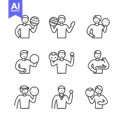 Aset premium populer: People juggling balls, various poses, simple line art illustrations.