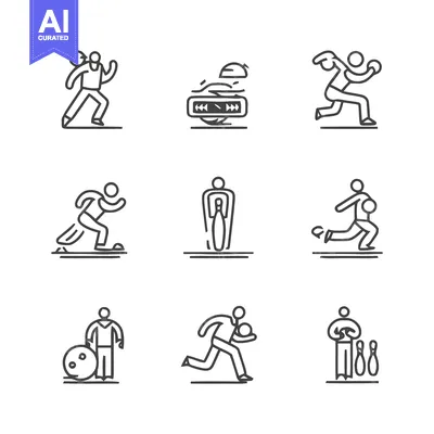Aset desain premium: Bowling and Sports Icons - A Collection of Line Art Illustrations.