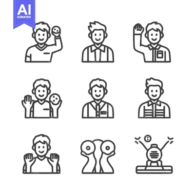 Aset premium populer: Line art illustrations of people with different gestures and expressio