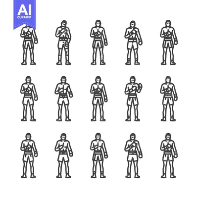 Aset desain premium: Boxers in Various Poses - A Collection of Boxing Figures.
