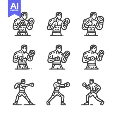 Aset premium populer: Boxer Poses - A Collection of Boxing Athlete Illustrations.