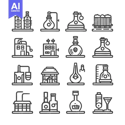 Aset desain premium: Collection of Brewing and Distillery Icons for Design.