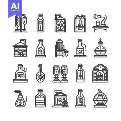 Aset desain premium: Collection of Brewing and Distilling Icons for Design.