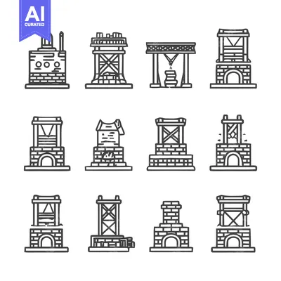 Aset desain premium: Collection of Black and White Well Illustrations.