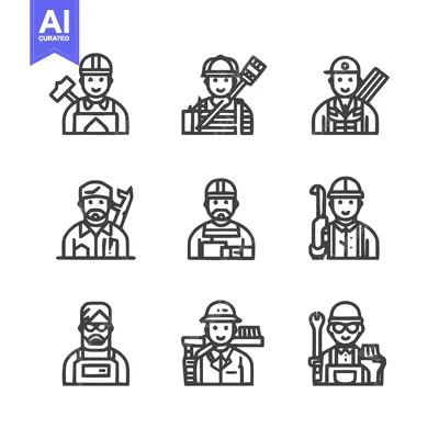 Aset desain premium: Diverse Collection of Construction Workers and Professionals in Variou