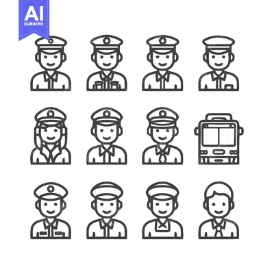Aset premium populer: Bus Driver and Passenger Icons - Transportation and People.