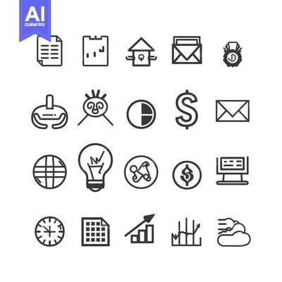 Aset desain premium: Collection of Business and Financial Icons in Outline Style