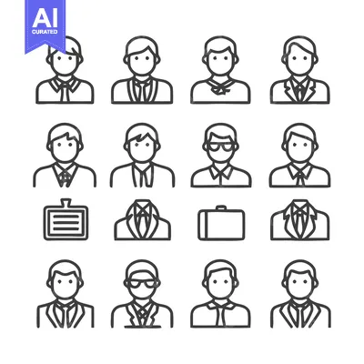 Aset desain premium: Business Icons - A Collection of Professional Avatars and Symbols.