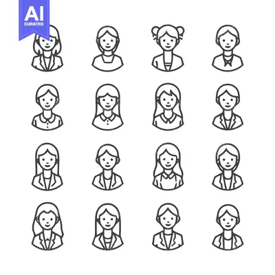 Aset desain premium: Collection of womens faces in line art style for various uses.