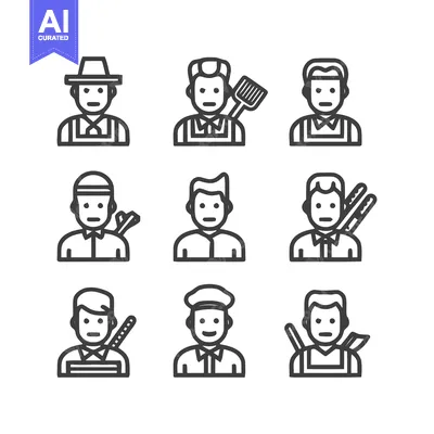 Aset desain premium: Diverse Professions - A Collection of Illustrated Worker Icons.