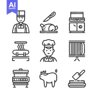 Aset premium populer: Butcher and Kitchen Equipment Icons - A Culinary Collection.
