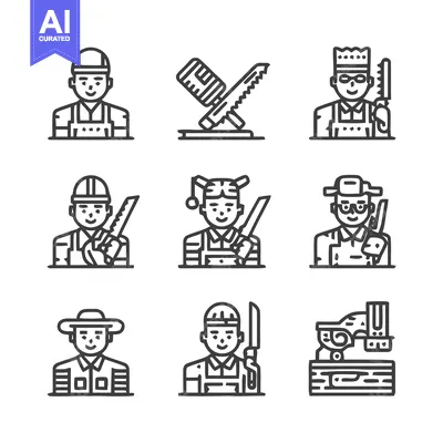 Aset desain premium: Artisan Craftsmanship - A Collection of Carpenter Icons.